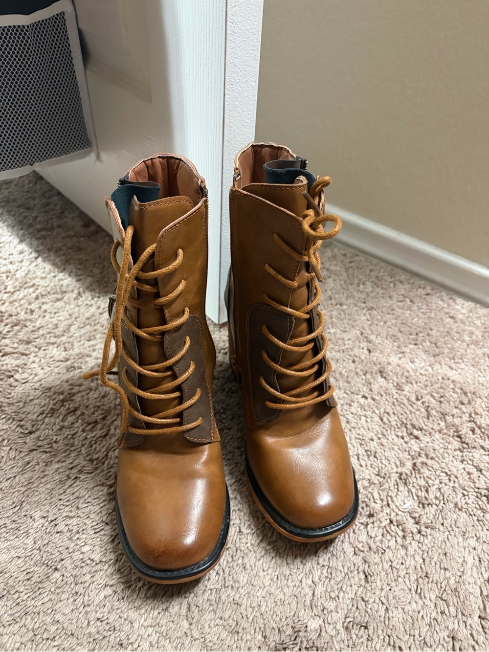 Pierre Dumas Women's Lace-Up Tan Combat Boots